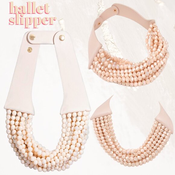NEW Stunning Faceted Beaded 7-Strand Bib Statement Necklace Ballet Slipper Pink - Picture 1 of 11